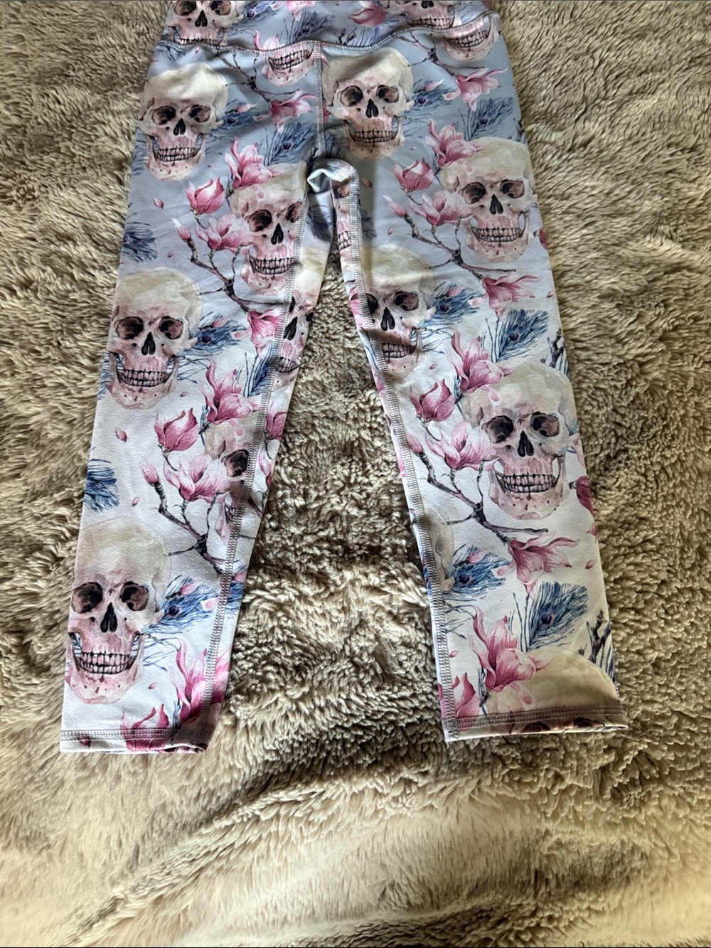Evolution and Creation Pink & Blue Floral Skull Leggings